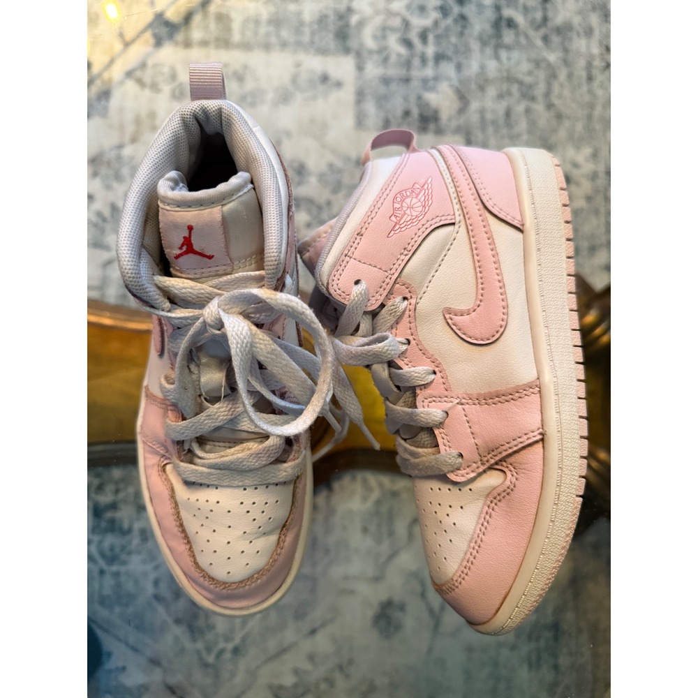 Jordan 1 Mid Pink Glaze White Kids Sneakers DQ8424-608 Size 1Y